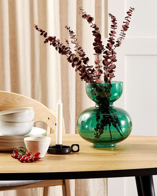 Vase Grøn Glas 27 cm Moderne Rund Glasvase til Stuen Bordpynt til Soveværelse Pynteting til Vindueskarm Tilbehør Blomstervase