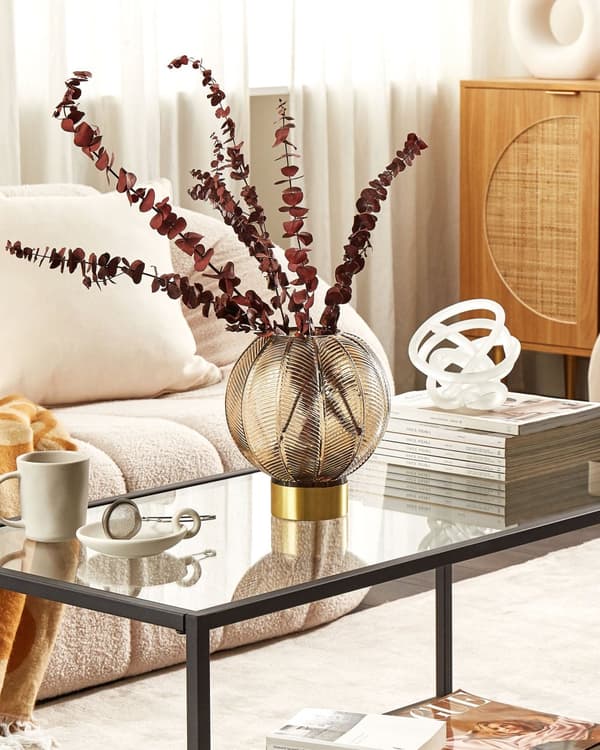 Vase Brun Guld Glas 24 cm Moderne Rund Glasvase til Stuen Bordpynt til Soveværelse Pynteting til Vindueskarm Tilbehør Blomstervase Retro