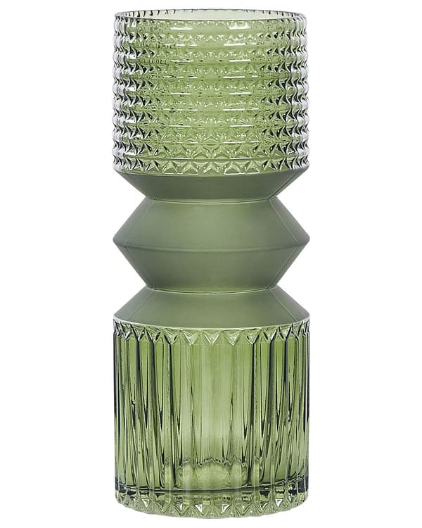 Vase Grøn Glas 26 cm Moderne Glasvase til Stuen Bordpynt til Soveværelse Pynteting til Vindueskarm Tilbehør Blomstervase Abstrakt