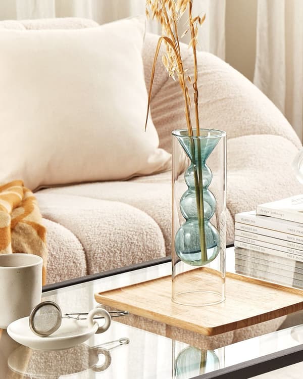 Vase Turkis Transparent Glas 26 cm Moderne Glasvase til Stuen Bordpynt til Soveværelse Pynteting til Vindueskarm Tilbehør Blomstervase