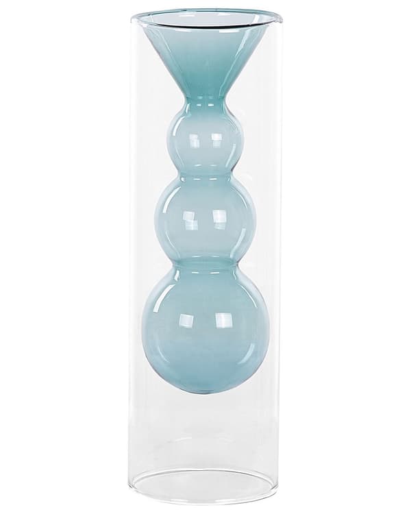 Vase Turkis Transparent Glas 26 cm Moderne Glasvase til Stuen Bordpynt til Soveværelse Pynteting til Vindueskarm Tilbehør Blomstervase