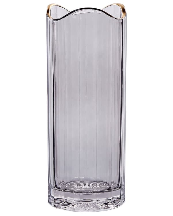 Blomvas Grå Glas 30 cm Dekorativ Bordsvas Gyllene Accent Heminredning Modern Design