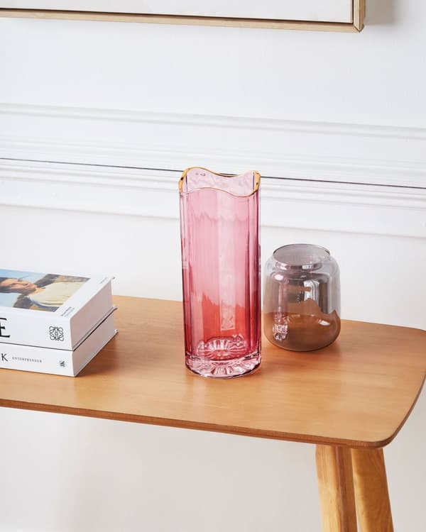 Blomvas Rosa Glas 30 cm Dekorativ Bordsvas Accentpjäs Heminredning Modern Design