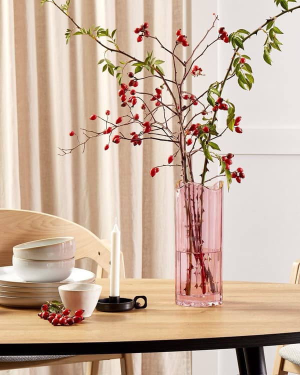 Blomvas Rosa Glas 30 cm Dekorativ Bordsvas Accentpjäs Heminredning Modern Design