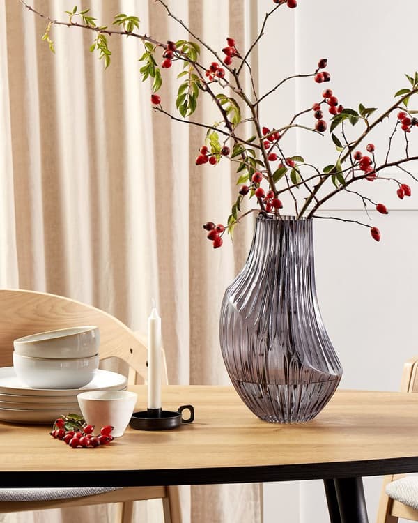 Blomvas Grå Glas 36 cm Abstrakt Form Modern Design Vardagsrum Sovrum