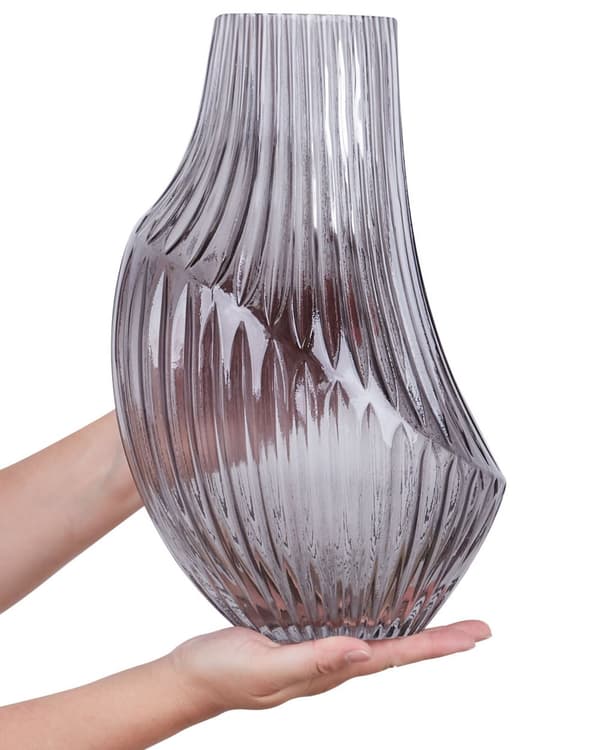 Blomvas Grå Glas 36 cm Abstrakt Form Modern Design Vardagsrum Sovrum