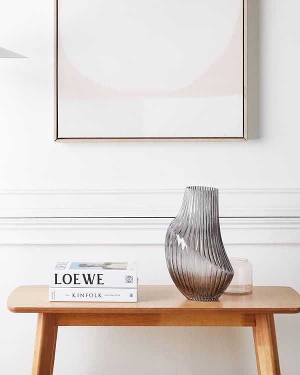 Blomvas Grå Glas 36 cm Abstrakt Form Modern Design Vardagsrum Sovrum