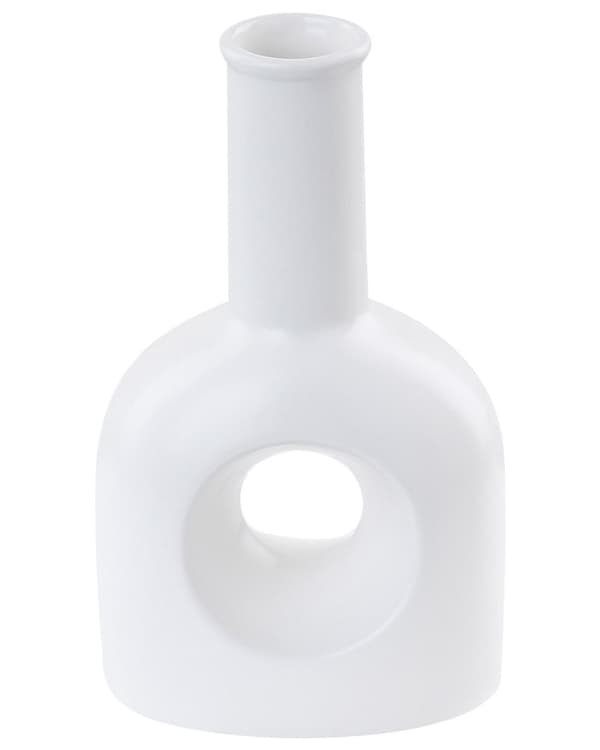 Vase Hvid Porcelæn 22 cm Lille Moderne Blomstervase til Rose med Lang Smal Hals i Flaskeformet Design Rund Bund Pynteting til Vindueskarm