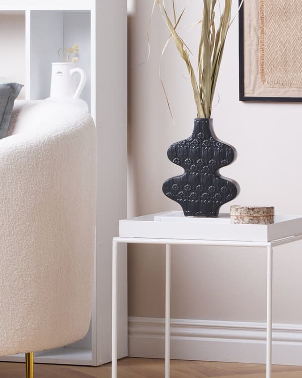 Vase Sort Porcelæn 25 cm Lille Moderne Blomstervase med Smal Hals Kvindelig Kropstræk Design med Blomster Mønster Pynteting til Vindueskarm