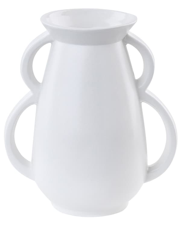 Vase Hvid Porcelæn 19 cm Lille Moderne Blomstervase med Hank Håndtag Fire Grebs Design Pynteting til Vindueskarm Tilbehør Soveværelse