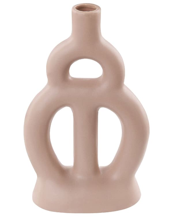 Kukkamaljakko beige 17 x 28 x 4 cm posliini abstrakti kevyt vedenpitävä moderni