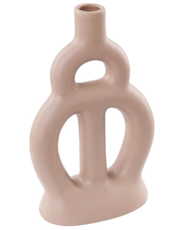 Kukkamaljakko beige 17 x 28 x 4 cm posliini abstrakti kevyt vedenpitävä moderni