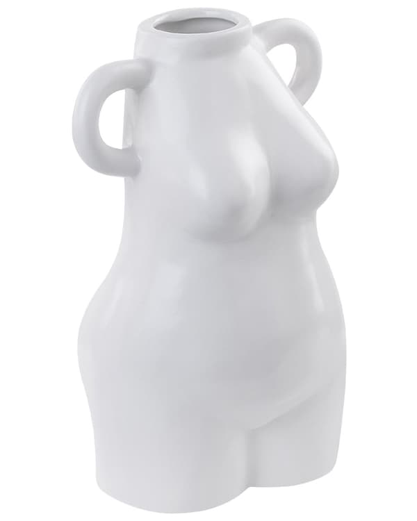 Kukkamaljakko valkoinen 14 x 25 x 14 cm posliini vartalon muotoinen kahvat moderni feminiininen