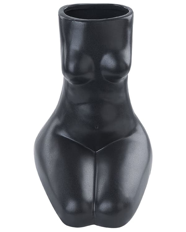 Kukkamaljakko musta 14 x 22 x 19 cm posliini kevyt vartalon muotoinen moderni feminiininen