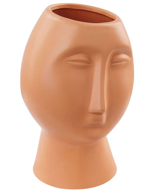 Dekorativ Vase Orange Porcelæn 24 cm til Blomster Bord Tilbehør Ansigtsform Minimalistisk