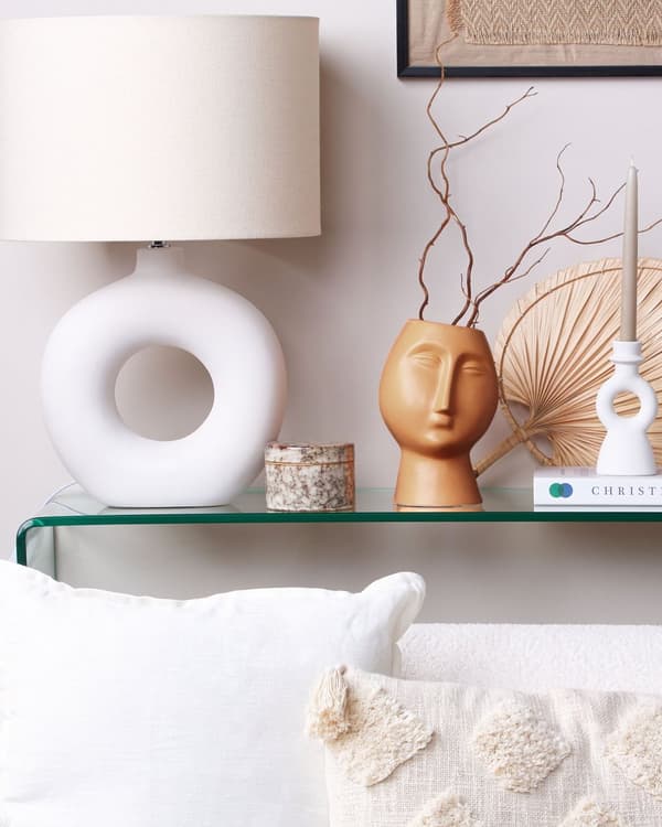 Dekorativ Vase Orange Porcelæn 24 cm til Blomster Bord Tilbehør Ansigtsform Minimalistisk