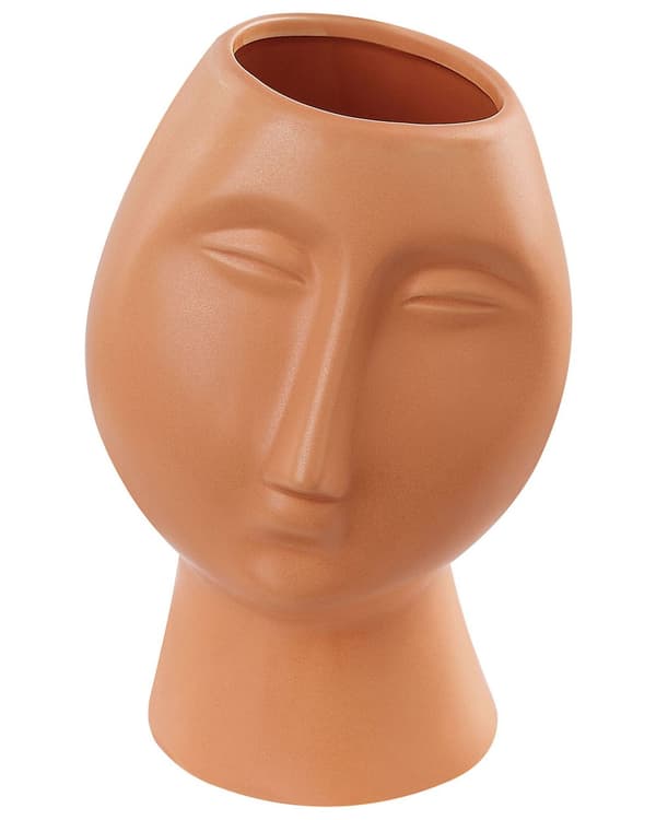 Dekorativ Vase Orange Porcelæn 24 cm til Blomster Bord Tilbehør Ansigtsform Minimalistisk