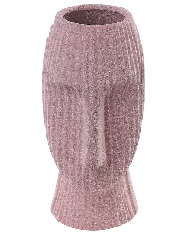 Dekorativ vase Pink Keramik 25 cm til blomster Bordtilbehør Ansigtsform Minimalistisk