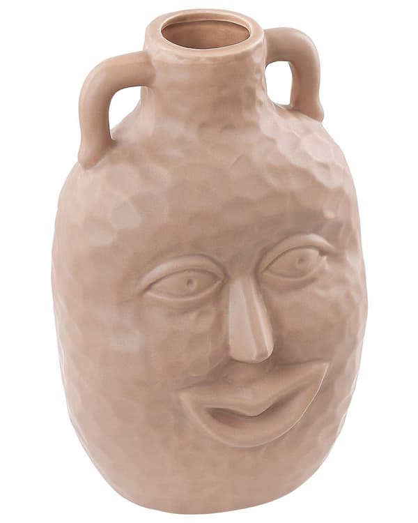Blomstervase Beige Keramik 26 cm Dekorativt smilende ansigtsmotiv Håndlavet boligtilbehør Dekoration Traditionelt design