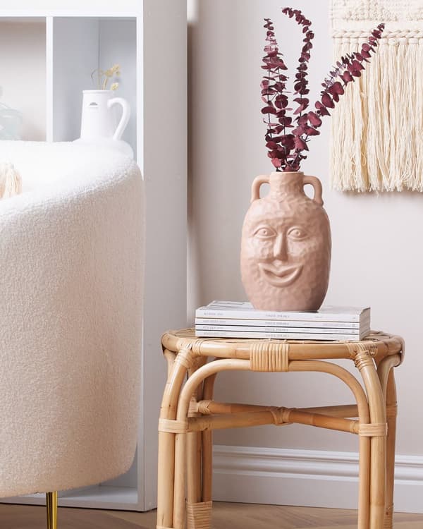 Blomstervase Beige Keramik 26 cm Dekorativt smilende ansigtsmotiv Håndlavet boligtilbehør Dekoration Traditionelt design