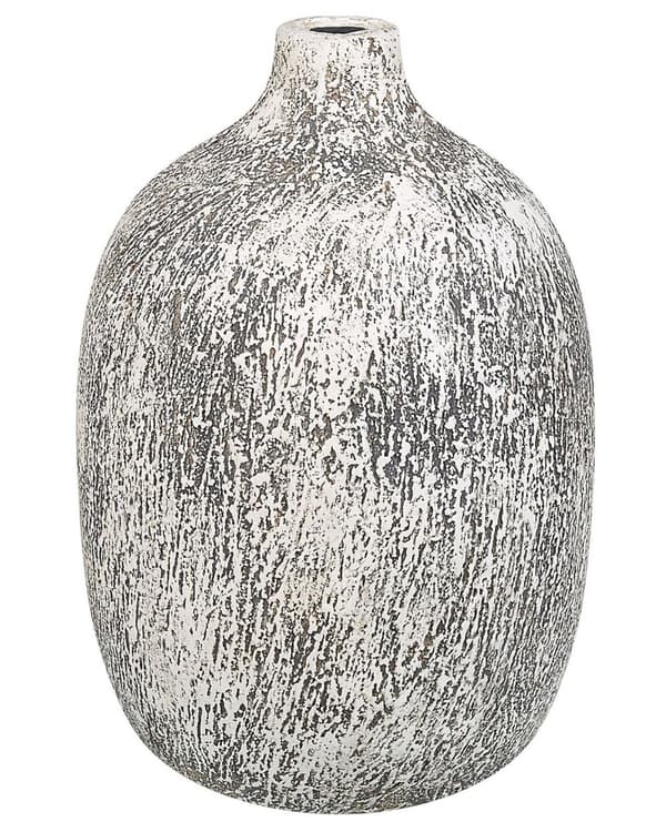 Kukkamaljakko valkoinen harmaa 21 x 36 x 21 cm terrakotta vedenkestävä käsintehty retro moderni