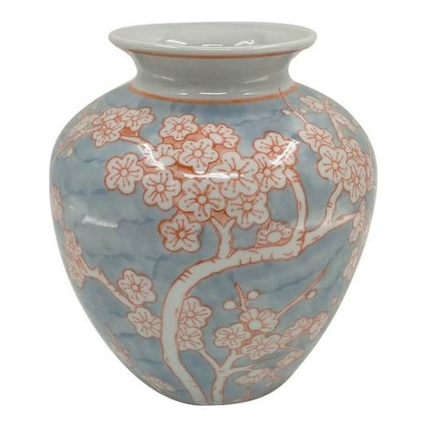 Vas DKD Home Decor Porslin Blå Orange Orientalisk (22 x 22 x 25 cm)