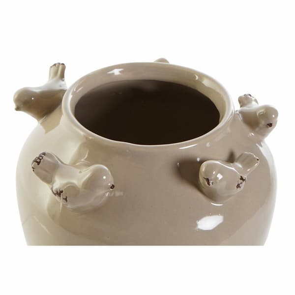 Vas DKD Home Decor Porslin Grå Beige Fåglar Shabby Chic (15 x 15 x 13,5 cm) (2 antal)