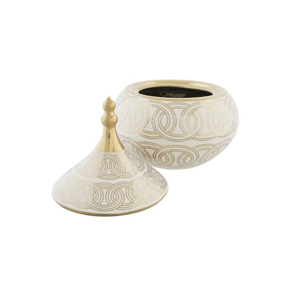Tromme DKD Home Decor Hvid Gylden Porcelæn Orientalsk Chromsalt 18 x 18 x 22 cm