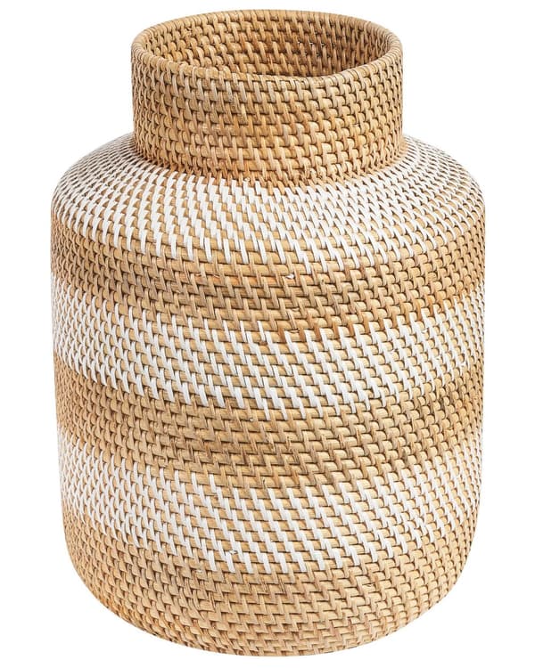 Dekorativ Vase Beige og Hvid Rattan Naturlig Stil Boligindretning