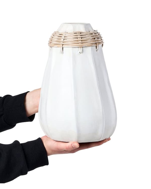 Dekorativ vase Hvid Terracotta Stonewear Naturlig Stil Boligindretning til Tørrede Blomster