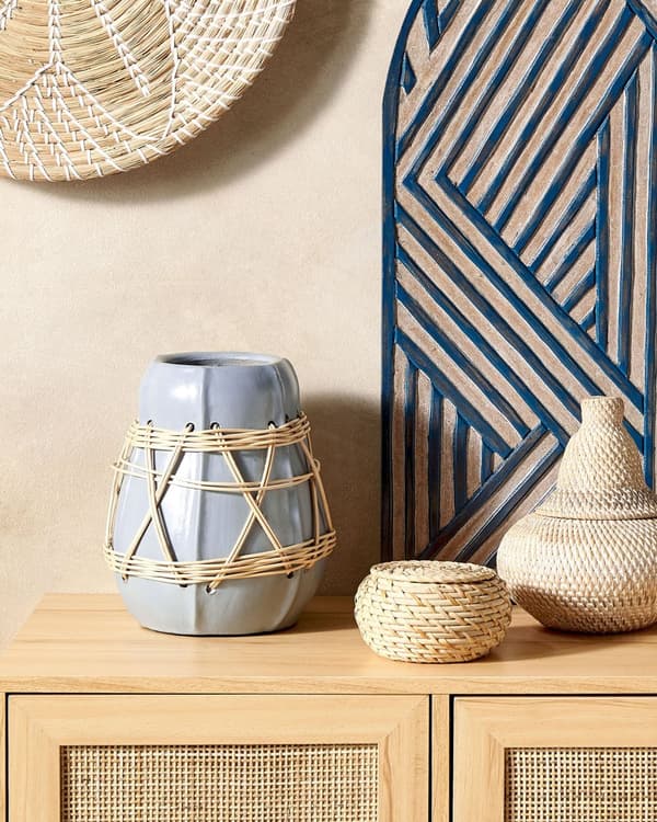 Dekorativ Vase Hvid Terracotta Stonewear Naturlig Stil Boligindretning til Tørrede Blomster