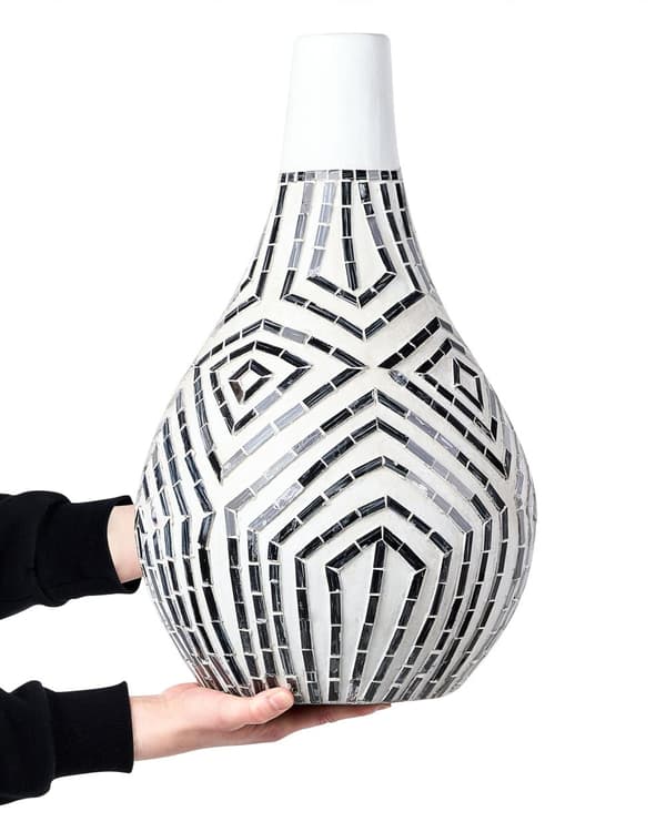 Dekorativ Vase Sort og Hvid Terracotta Stonewear Naturlig Stil Boligindretning til Tørrede Blomster