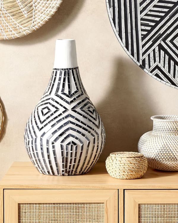 Dekorativ Vase Sort og Hvid Terracotta Stonewear Naturlig Stil Boligindretning til Tørrede Blomster