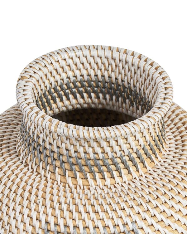 Dekorativ Vase Hvid og Grå Rattan Håndlavet Naturlig Stil Boligindretning til Tørrede Blomster