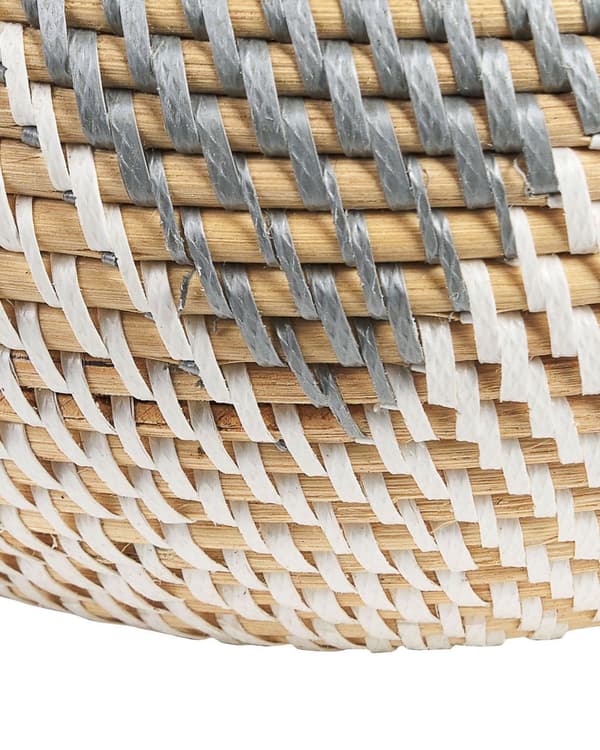 Dekorativ Vase Hvid og Grå Rattan Håndlavet Naturlig Stil Boligindretning til Tørrede Blomster