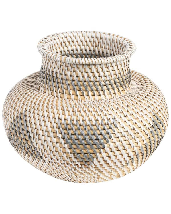 Dekorativ Vase Hvid og Grå Rattan Håndlavet Naturlig Stil Boligindretning til Tørrede Blomster