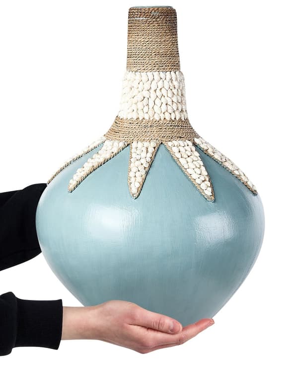 Dekorativ Vase Blå Terrakotta 43 cm Håndlaget Rustikk mønster Boho Hjemtilbehør