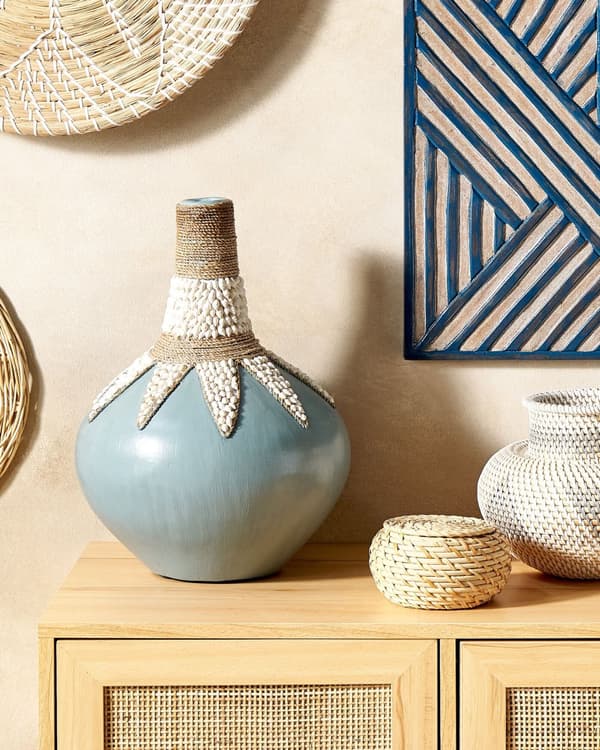 Dekorativ Vase Blå Terrakotta 43 cm Håndlaget Rustikk mønster Boho Hjemtilbehør