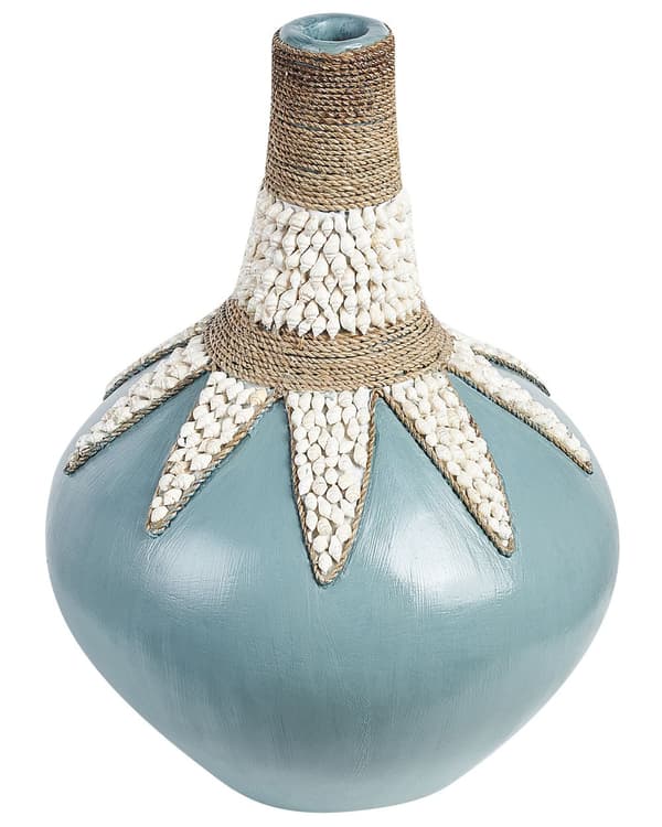 Dekorativ Vase Blå Terrakotta 43 cm Håndlaget Rustikk mønster Boho Hjemtilbehør