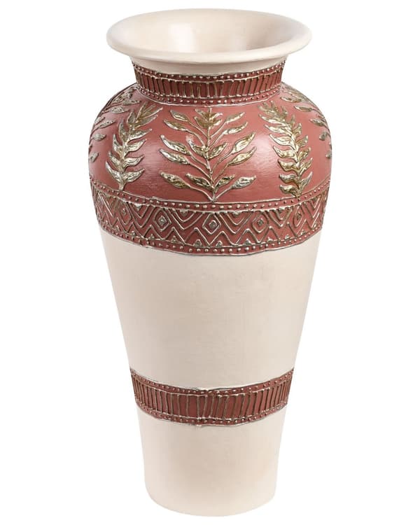 Dekorativ Vase Hvit Brun Terrakotta 60 cm Håndlaget Rustikk mønster Boho Hjemtilbehør