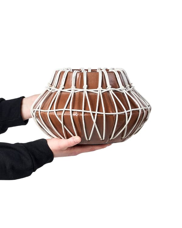 Dekorativ Vase Brun Terrakotta 22 cm Håndlaget Rustikk mønster Boho Hjemtilbehør