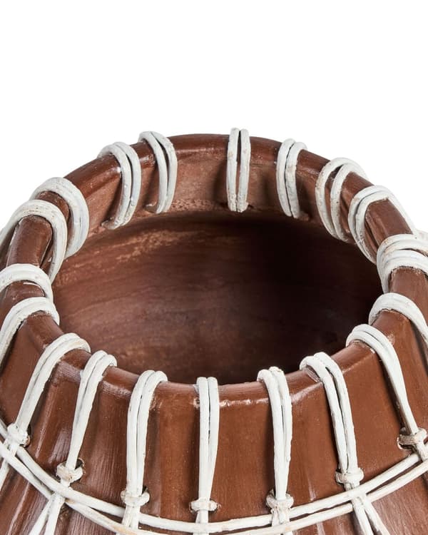 Dekorativ Vase Brun Terrakotta 22 cm Håndlaget Rustikk mønster Boho Hjemtilbehør