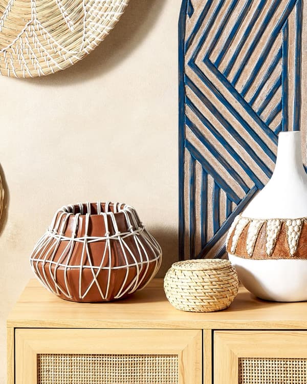 Dekorativ Vase Brun Terrakotta 22 cm Håndlaget Rustikk mønster Boho Hjemtilbehør