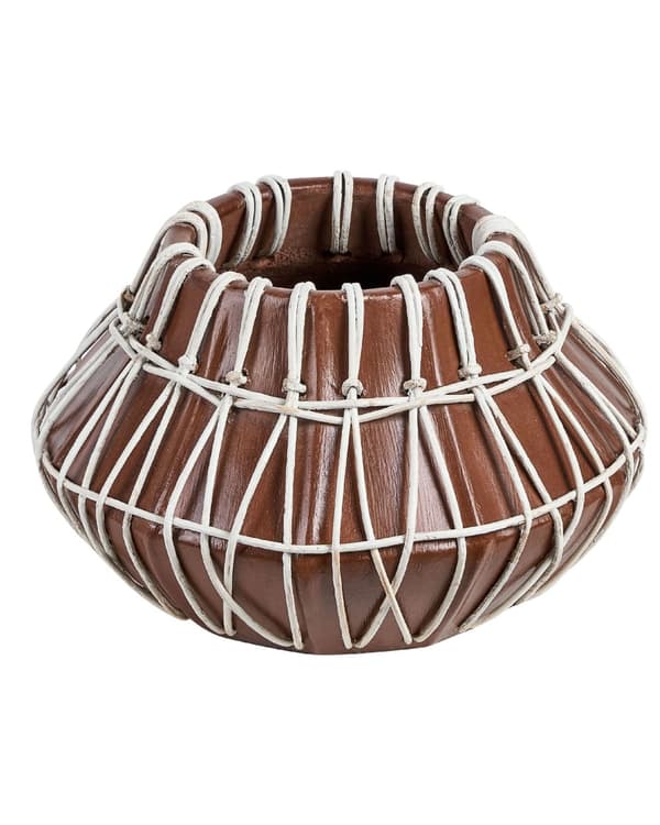 Dekorativ Vase Brun Terrakotta 22 cm Håndlaget Rustikk mønster Boho Hjemtilbehør