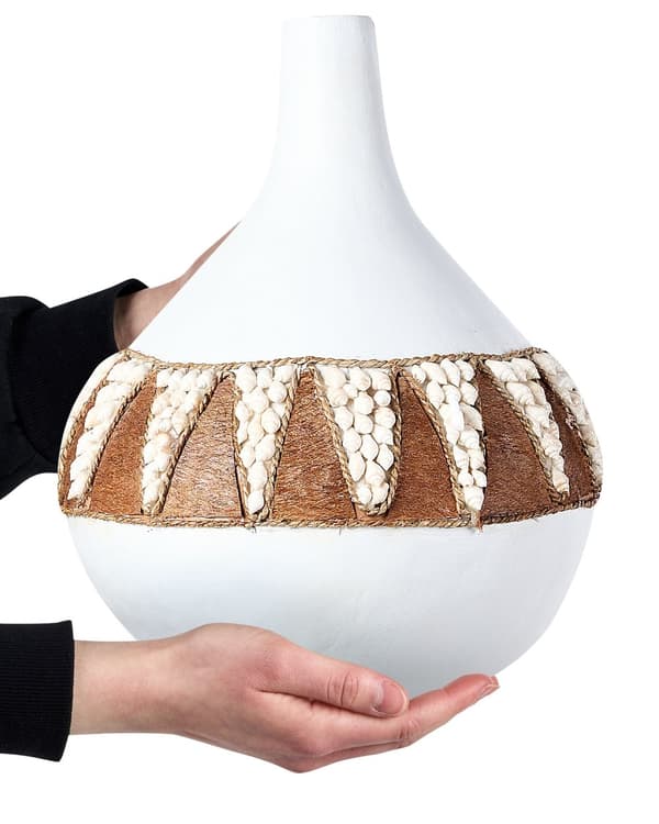 Dekorativ Vas Vit Terrakotta 33 cm Handgjord Rustikt Mönster Bohemiska Hemtillbehör