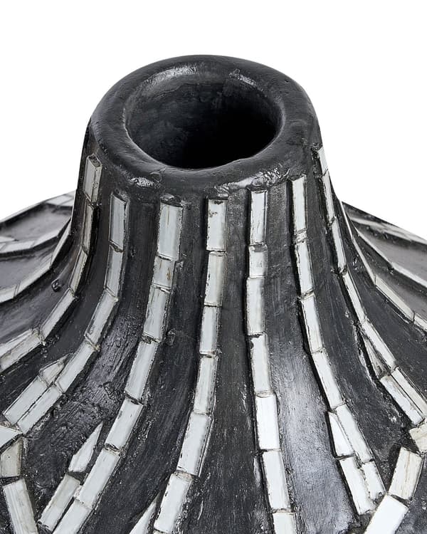 Vase Sort Hvid Terrakotta 35 cm Håndlavet Keramik Vase med Smal Hals Afrikansk Mønster Boho Design Tilbehør Blomstervase Dekoration Stue