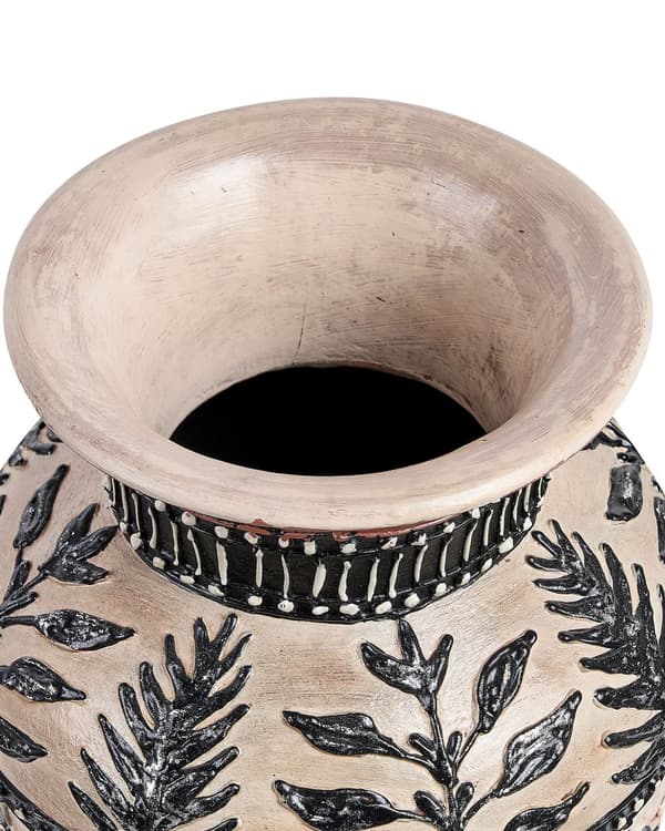 Gulvvase Brun Sort Terrakotta 40 cm Håndlavet Høj Keramik Vase Rustik Afrikansk Mønster Boho Design Tilbehør Blomstervase Dekoration Stue
