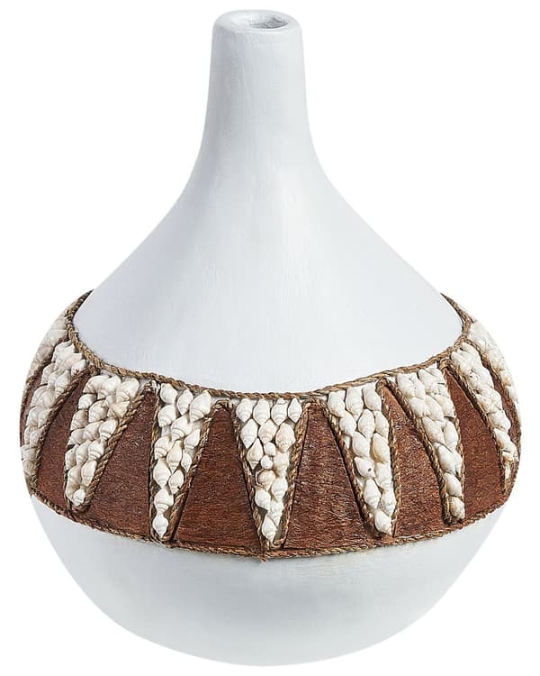Vase Hvid Terrakotta 33 cm Håndlavet Keramik Vase med Smal Hals Afrikansk Mønster Boho Design Tilbehør Blomstervase Dekoration Stue