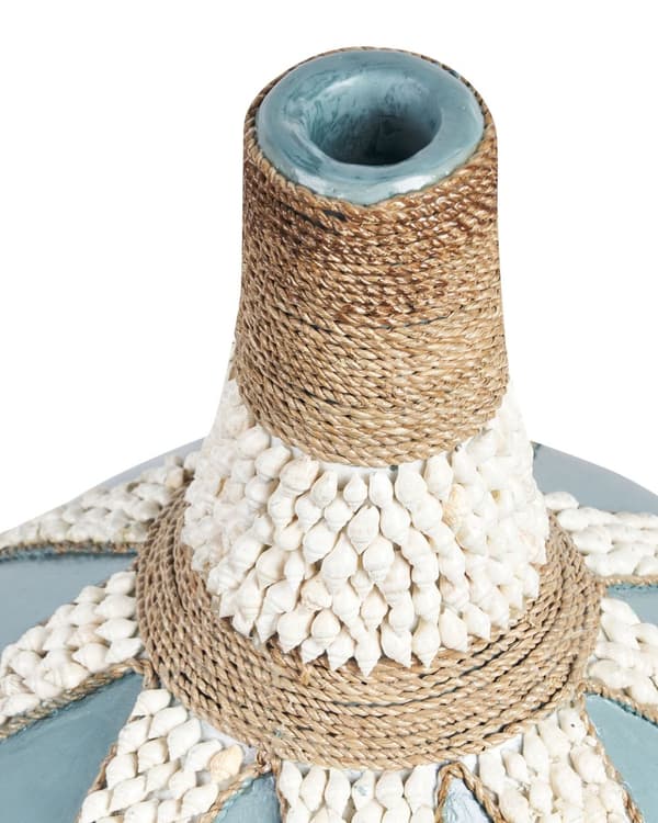 Gulvvase Blå Beige Terrakotta 43 cm Håndlavet Høj Keramik Vase Afrikansk Mønster Boho Design Tilbehør Blomstervase Dekoration Stue Bordpynt