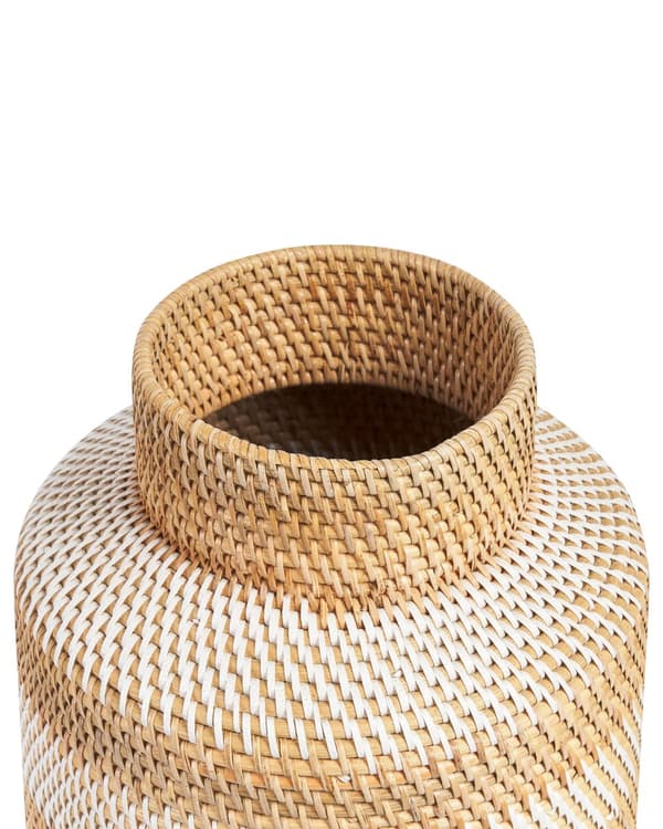 Koristemaljakko beige/valkoinen rottinki punos 36 cm luonnollinen tyyli
